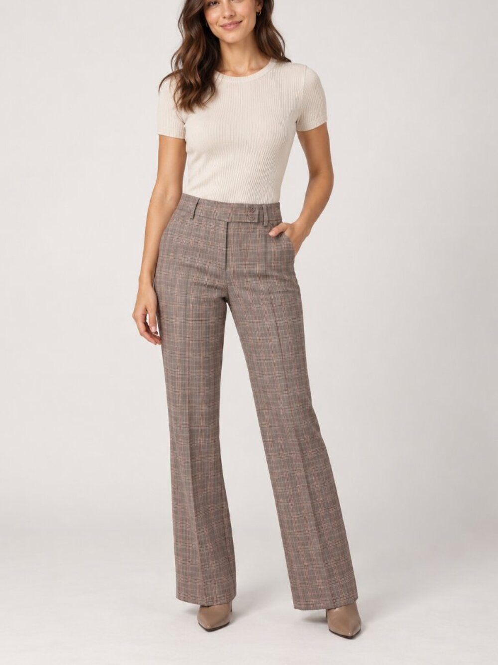 NWT Bogari Brown Plaid Low Rise Silk Blend Flare Pants Dark Academia Size 10